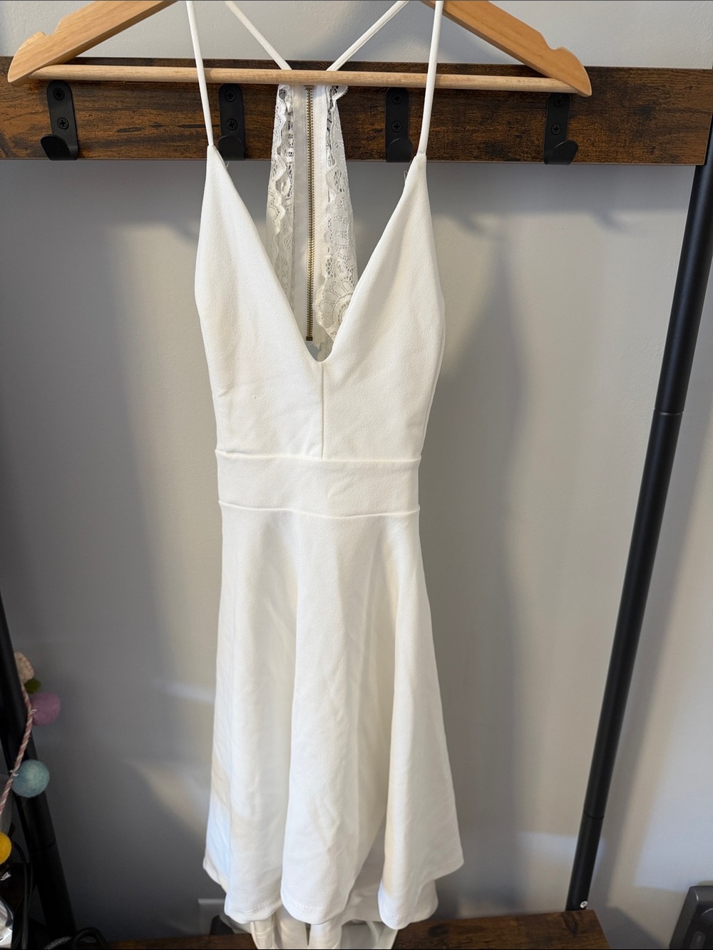 Windsor Cream V-Neck Lace-Back Mini Dress